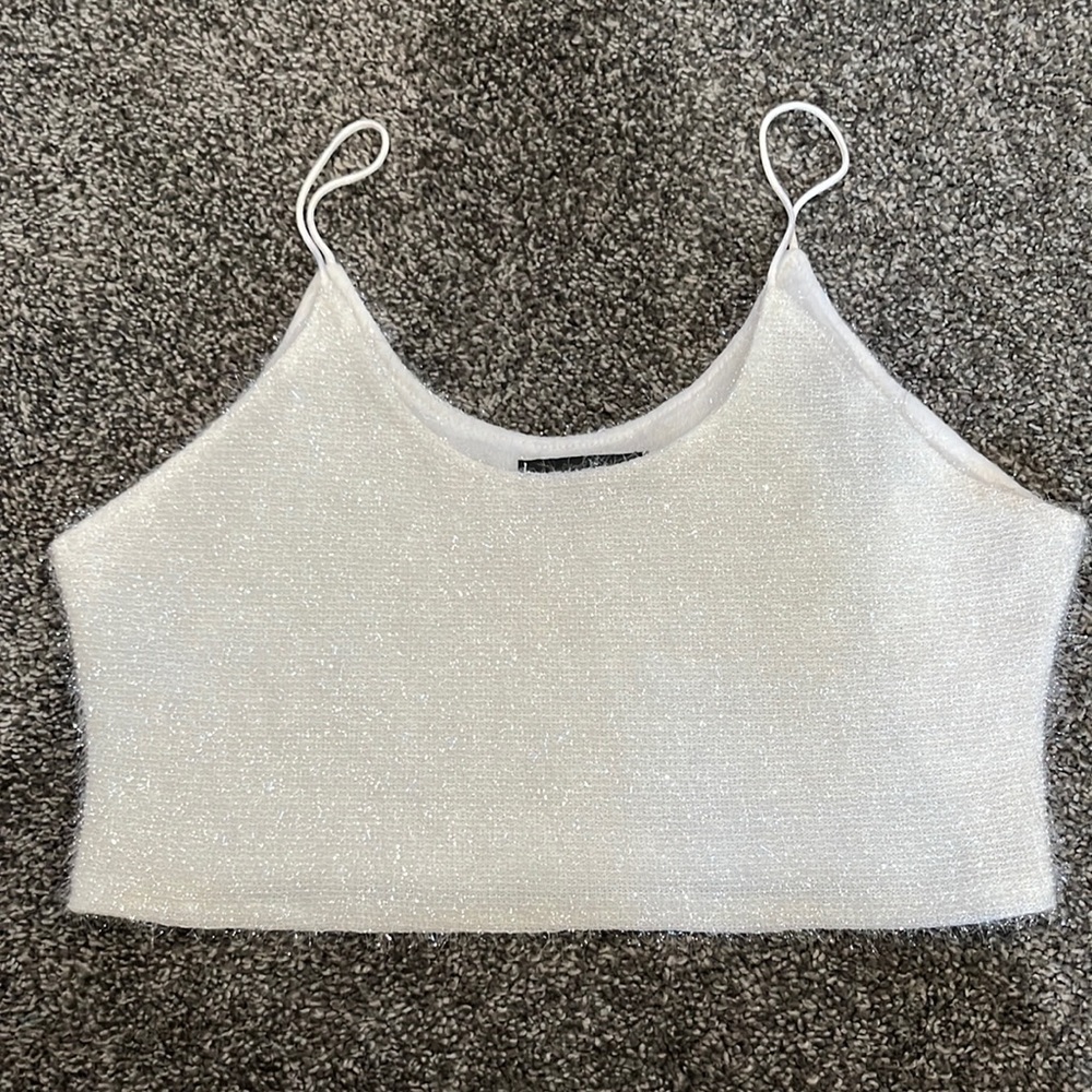 Cher made in Italy cropped tank top white with a shimmer texture